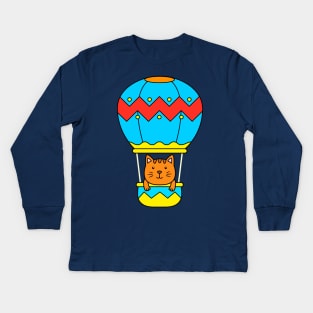 Cat in Hot Air Balloon Kids Long Sleeve T-Shirt